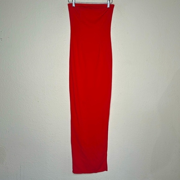 Y2K Strapless Bodycon Maxi Dress High Side Slit Maxi Red Size Small Grunge Indie - Picture 2 of 6